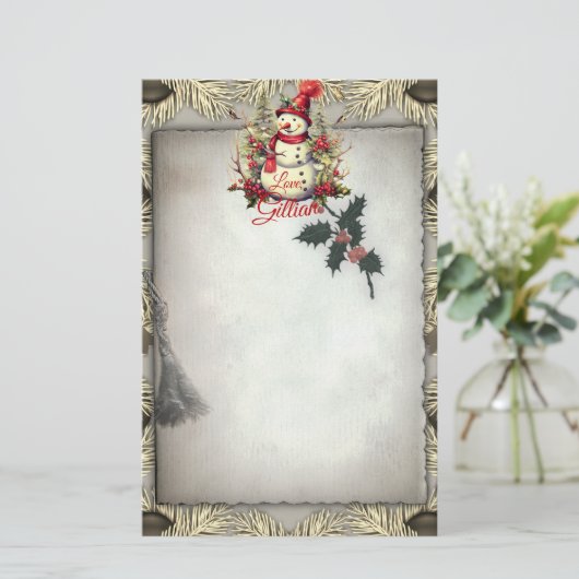 Papeterie Antique Style Snowman frontière de Noël (Debout devant)