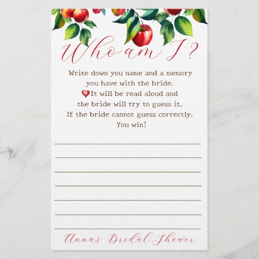 Papeterie Apple Qui suis je jeu de douche nuptiale (Devant)