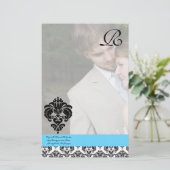Papeterie Aqua Blue Damask Monogram Mariage (Debout devant)