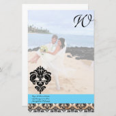 Papeterie Aqua Blue Damask Monogram Mariage (Devant / Derrière)
