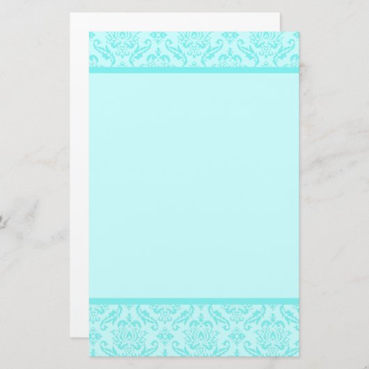 Papeterie Aqua Blue Turquoise Damask (Devant / Derrière)