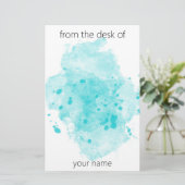 Papeterie Aqua Blue Watercolor Paint Blotter avec nom (Debout devant)