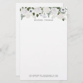 Papeterie Aquarelle Blanc Hydrangées & Peonies Personnalisé (Devant / Derrière)