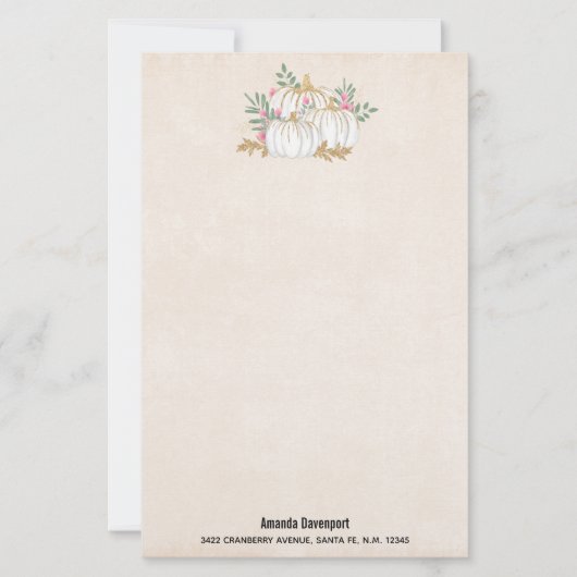 Papeterie Aquarelle blanche et Citrouille or (Devant)