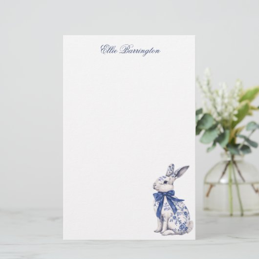 Papeterie Aquarelle Bleu et blanc Chinoiserie Lapin Rabbit (Debout devant)