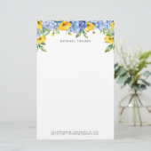 Papeterie Aquarelle Bleu Hydrangeas & Jaune Floral (Debout devant)