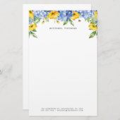Papeterie Aquarelle Bleu Hydrangeas & Jaune Floral (Devant / Derrière)