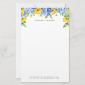 Papeterie Aquarelle Bleu Hydrangeas & Jaune Floral (Devant)