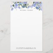 Papeterie Aquarelle Bleu Hydrangées & Roses Blanches Floral (Devant)