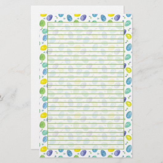 Papeterie Aquarelle bleue OEufs de Pâques Lin vert (Devant / Derrière)