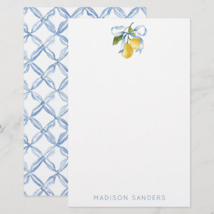Papeterie Aquarelle Blue Bow Lemons Personnalisé