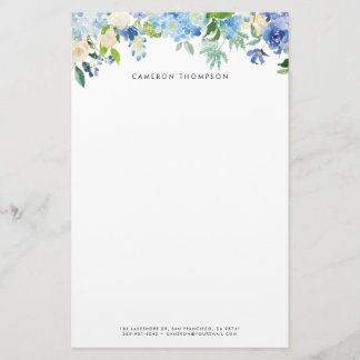 Papeterie Aquarelle Blue Hydrangeas et blanc Roses Floral