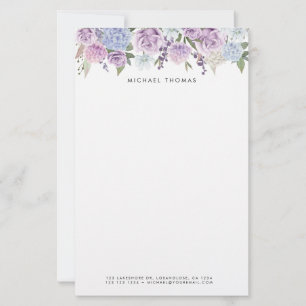 Papeterie Aquarelle Blue Hydrangeas & Purple Rose Floral
