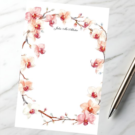 Papeterie Aquarelle Blush rose Orchidée Blossoms Wreath