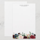 Papeterie Aquarelle Bourgogne et marine Fleurs bleues Garlan (Devant / Derrière)