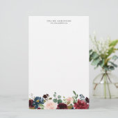 Papeterie Aquarelle Bourgogne et marine Fleurs bleues Garlan (Debout devant)