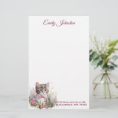Papeterie Aquarelle Chat en Fleurs Papier à lettres personna (Debout devant)