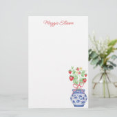 Papeterie Aquarelle Chinoiserie Vase de fraises rouges (Debout devant)