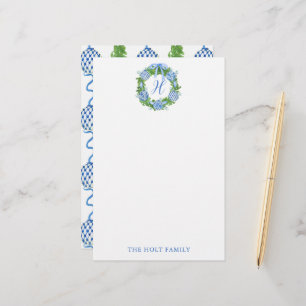 Papeterie Aquarelle Chinoiserie Wreath Monogramme Noël