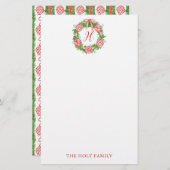 Papeterie Aquarelle Chinoiserie Wreath Monogramme Noël (Devant / Derrière)