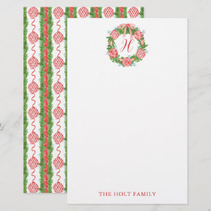 Papeterie Aquarelle Chinoiserie Wreath Monogramme Noël