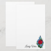 Papeterie Aquarelle Cute Ladybird Avec Fleurs Bleues Sauvage (Devant / Derrière)