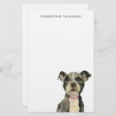 Papeterie Aquarelle de chiot de pitbull personnalisée (Devant / Derrière)