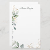 Papeterie Aquarelle feuillage vert et or (Devant / Derrière)