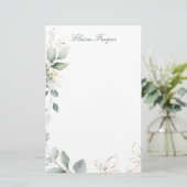 Papeterie Aquarelle feuillage vert et or (Debout devant)