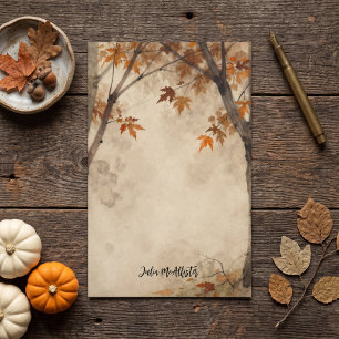 Papeterie Aquarelle Feuilles d'Automne Orange Brûlé Arbre Vi