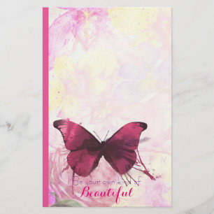Papeterie Aquarelle Fleurs avec papillon avec citation