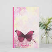 Papeterie Aquarelle Fleurs avec papillon avec citation (Debout devant)