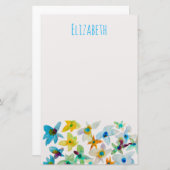 Papeterie Aquarelle fleurs bleues blanches (Devant / Derrière)