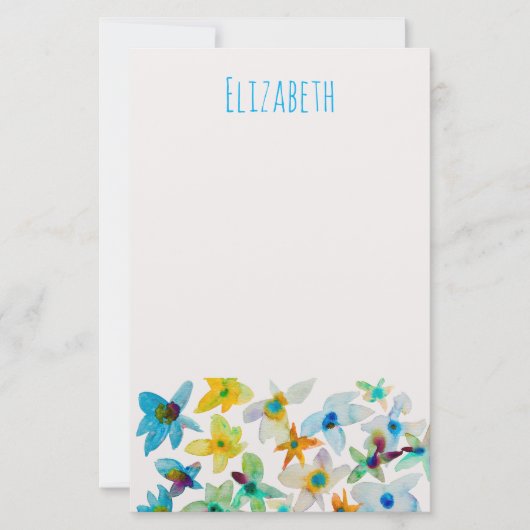 Papeterie Aquarelle fleurs bleues blanches (Devant)