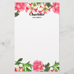 Papeterie Aquarelle Fleurs roses couronne circulaire