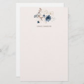 Papeterie Aquarelle florale bleu et or (Devant / Derrière)