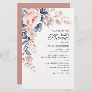 Papeterie Aquarelle florale moderne Baby shower bleu rose