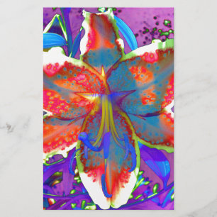 Papeterie Aquarelle florale rouge bleue rétro abstraite élég