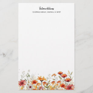 Papeterie Aquarelle Florale Rouge Orange Daisis