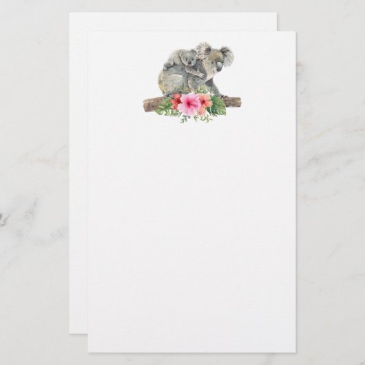 Papeterie Aquarelle Koala Oears mignonne maman & bébé papete (Devant / Derrière)