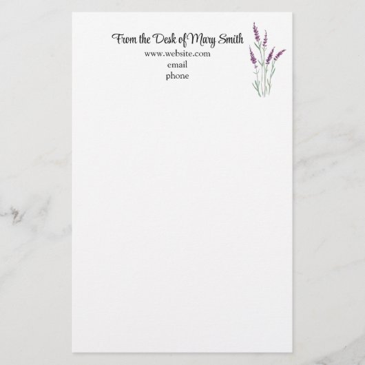 Papeterie Aquarelle Lavande personnalisée fixe (Devant)