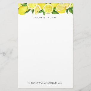 Papeterie Aquarelle Lumineuse Citron Jaune Personnalisé
