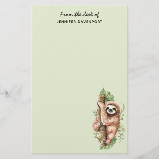 Papeterie Aquarelle mignonne Sloth & Feuilles tropicaux (Devant)