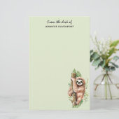 Papeterie Aquarelle mignonne Sloth & Feuilles tropicaux (Debout devant)