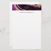 Papeterie Aquarelle moderne Abstraite Assiette dorée violet (Devant / Derrière)