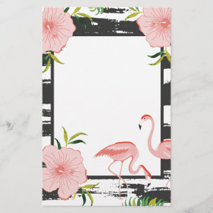 Papeterie Aquarelle moderne noir blanc rayure Flamant rose r