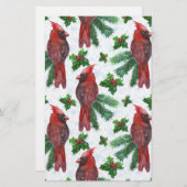 Papeterie aquarelle Oiseau cardinal rouge (Devant / Derrière)