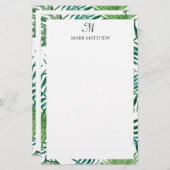 Papeterie Aquarelle Palme tropicale Feuille Monogramme  (Devant / Derrière)