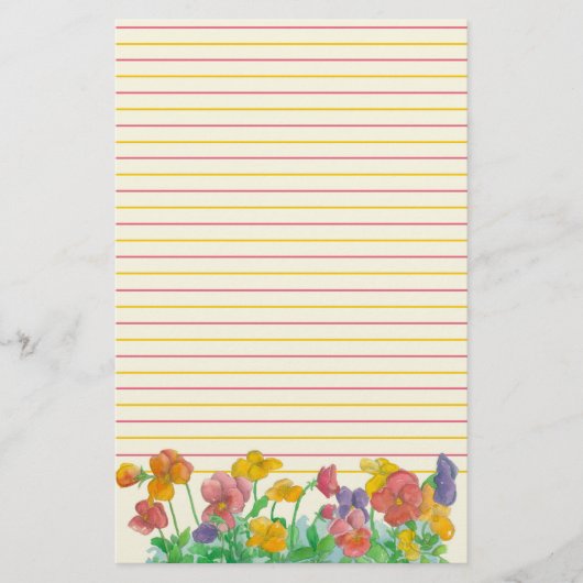 Papeterie Aquarelle Pansy Fleurs Rouge Jaune Liner (Devant)