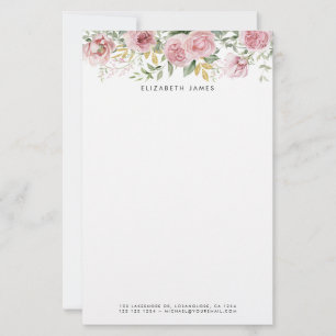 Papeterie Aquarelle Peonies roses et couronne d'or Eucalyptu